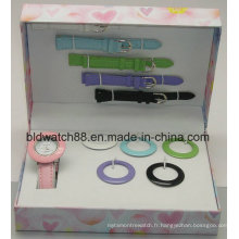 Promotion Japan Movement Watch Set cadeau avec bretelles et bagues interchangeables